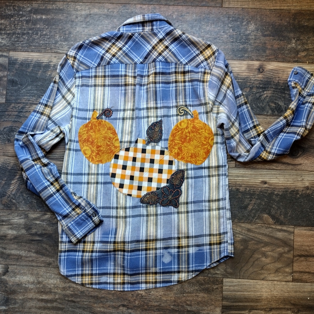 Handmade upcycled bleached fall flannel shirt